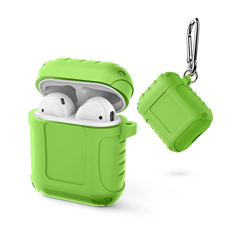 light green Армированный силиконовый чехол для Apple Airpods 2, противоударный чехол s, Мягкий защитный чехол для Airpods 1, брелок с защитой от потери - Цвет: light green