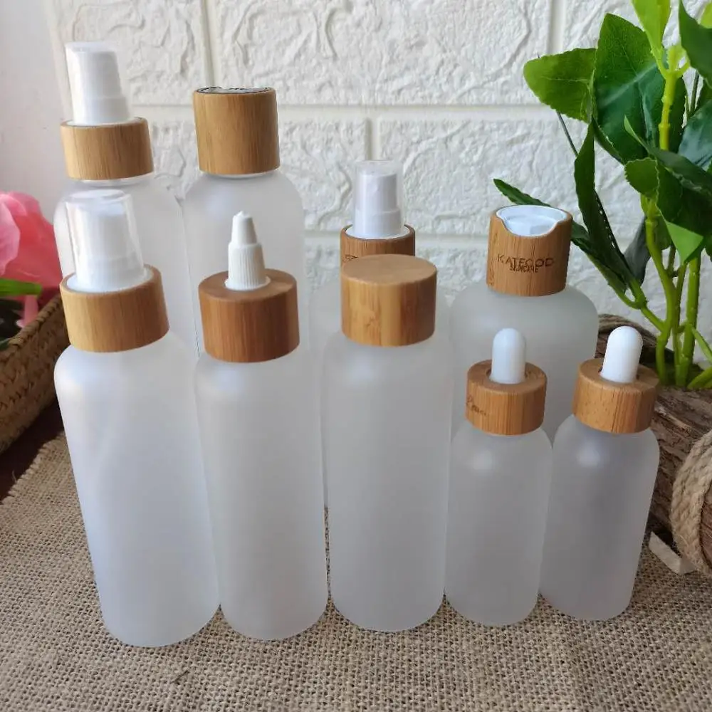 8 oz cosmetic containers bamboo pump lid plastic spray bottl