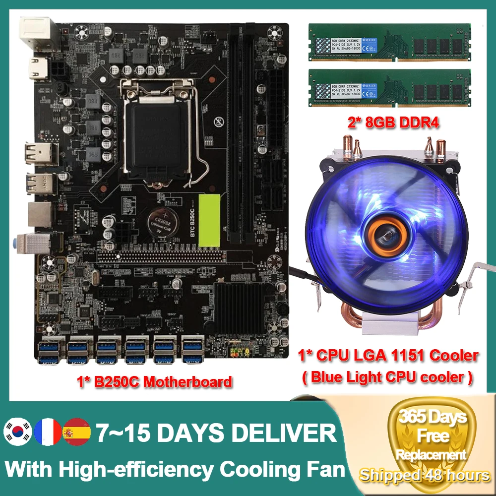 

B250C BTC Mining Motherboard Support 12 CPU Mining Rig For asus LGA1151 USB3.0 SATA3 Intel B250 B250M DDR4 Support VGA