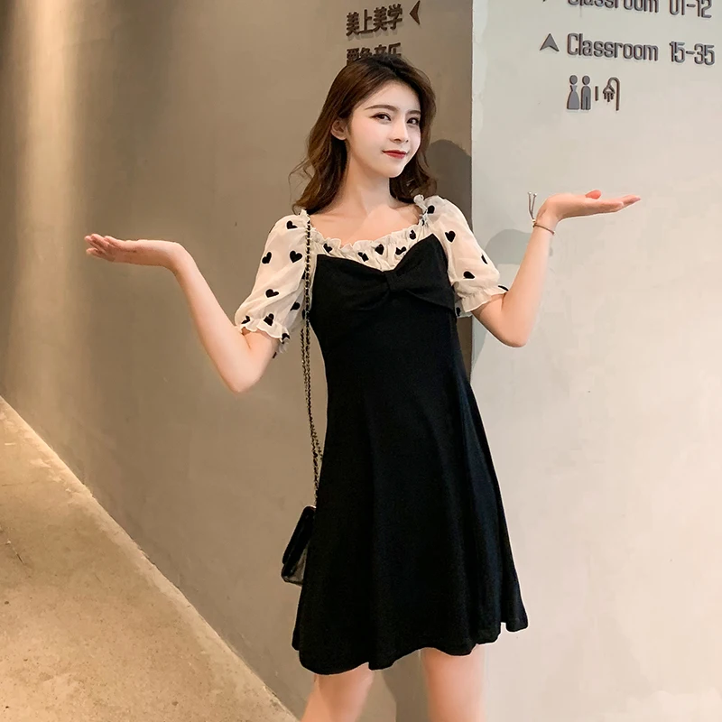 COIGARSAM Women dress Polka Dot Patchwork Every Child Should Have A Little Fairy French Niche Dresses Black 005 | Женская одежда