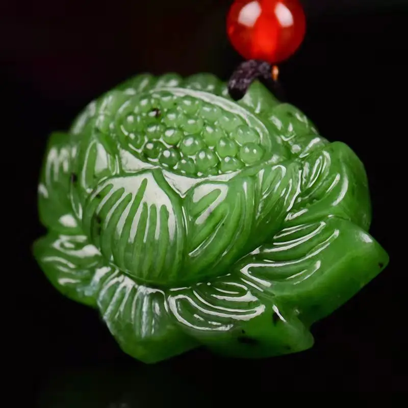 Подвеска из натурального зеленого лотоса нефрита ручная работа нефритовые