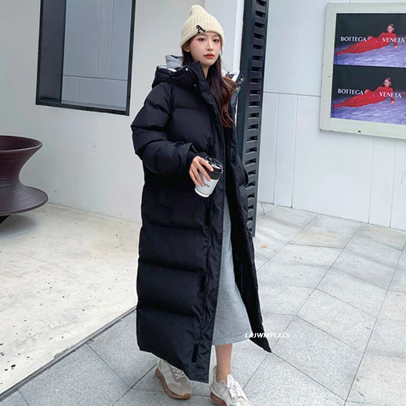 Куртка женская зимняя черная/белая водонепроницаемая длинная толстая теплая