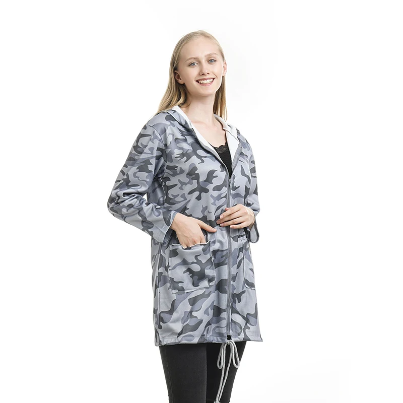 Женское пальто с камуфляжным принтом повседневная куртка капюшоном на осень и