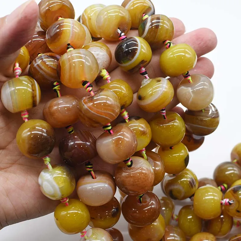 2strands/lot Smooth Round oval yellow pattern agate natural stone beads For DIY Necklace Bracelet Woman Gift Jewelry Making 15