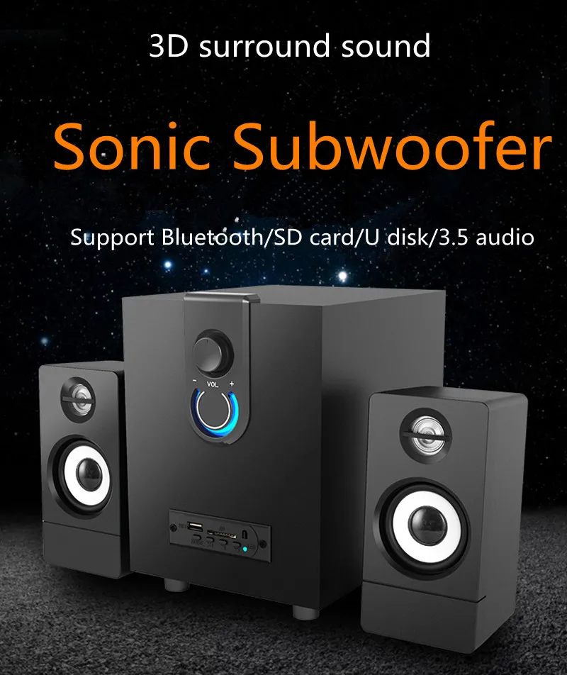 New Bluetooth 4.1 Wooden Multimedia Speaker 2.1 Overweight Subwoofer Audio USB Active Notebook | Электроника
