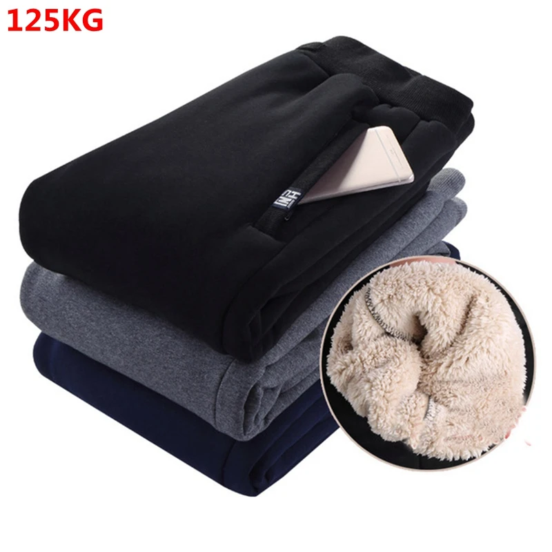 Winter sports pants men plus velvet warm thick lambskin men's casual 8XL 7XL 6XL 5XL | Мужская одежда