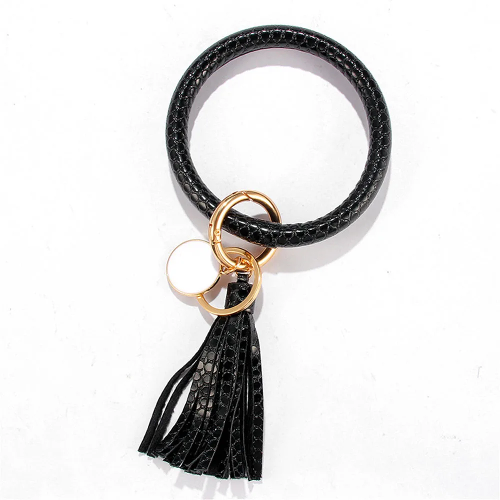 

Snake Pattern Pu Leather O Bracelet Bangle Tassel Keyring Circle Wristlet Keychain Bangle Keyholder For Women Girls Jewelry