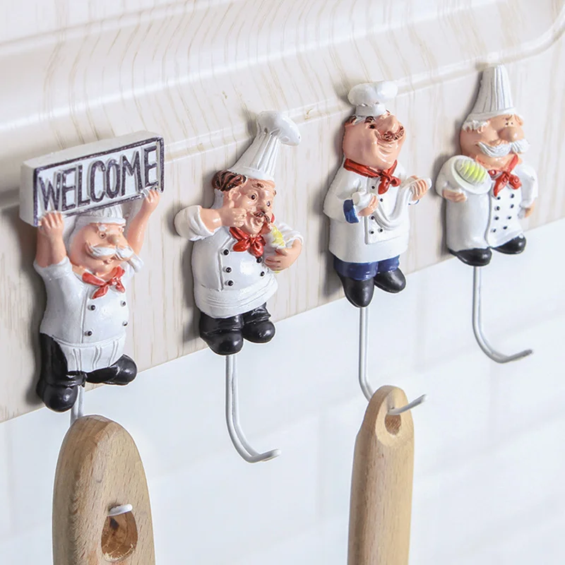 

1PC Creative Cartoon Chef Shape Stainless Steel Hooks High Sticky Wall Door Clothes Coat Hat Hanger Rustproof Towel Hooks