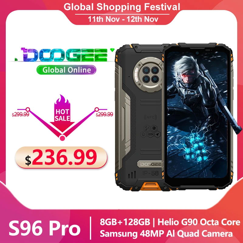 

Doogee S96 Pro IP68 Waterproof Rugged Smartphone Helio G90 Octa Core 8GB+128GB Infrared Night Vision 6350mAh Mobile Phone NFC