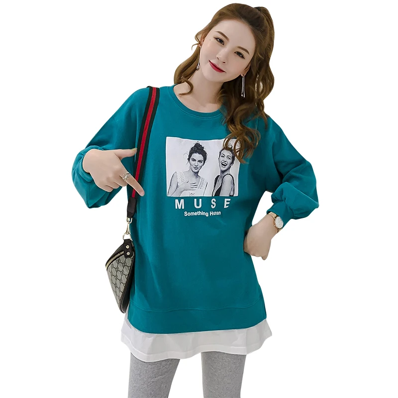 

809# Autumn Korean Fashion Maternity Hoodies Sports Casual Chic Ins Loose Sweatshirts Clothes for Pregnant Women Pregnancy Tops