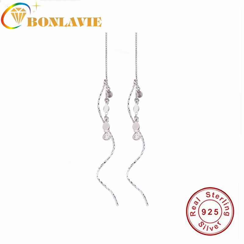 

Bonlavie S925 серьги из чистого серебра изогнутые блестки, серьги с кисточками, тонкие длинные волнистые серьги, ювелирные изделия