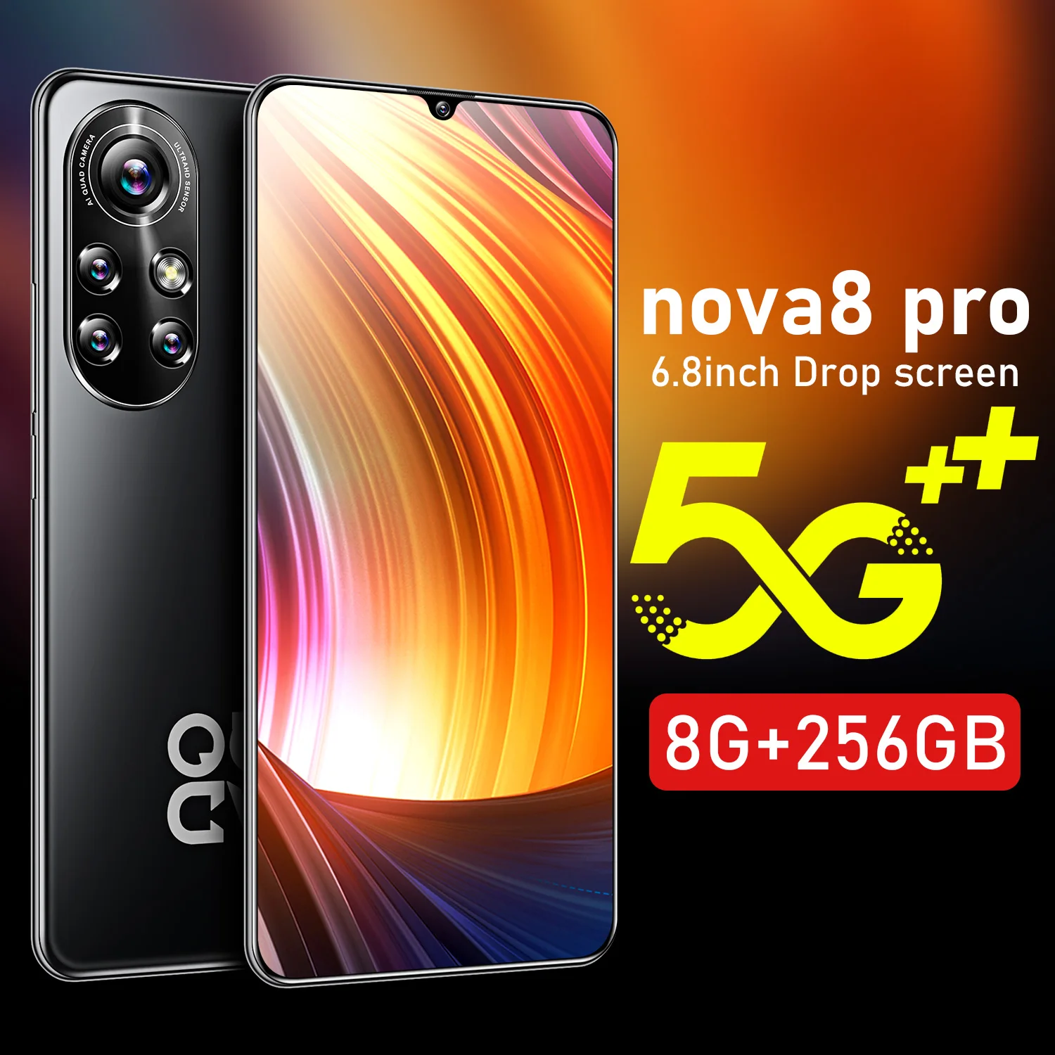 

Quad Camera Smartphone 256GB 6.8" 6500mAh Android Dual SIM nova8 Pro Telephone 4G/5G LTE Celulares SD Card 128GB Smart Phone