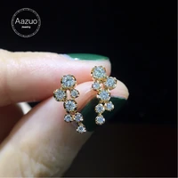 aazuo real 18k white gold rose gold real diamonds geometric triangle round stud earrings gifted for women wedding party au750