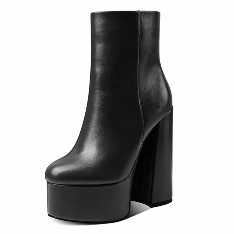 

2021 Fall Thick Heel High Heel Short Boots Women Boots Solid Platform Side Zipper Fashion Boots Nightclub Party Designer Shoes