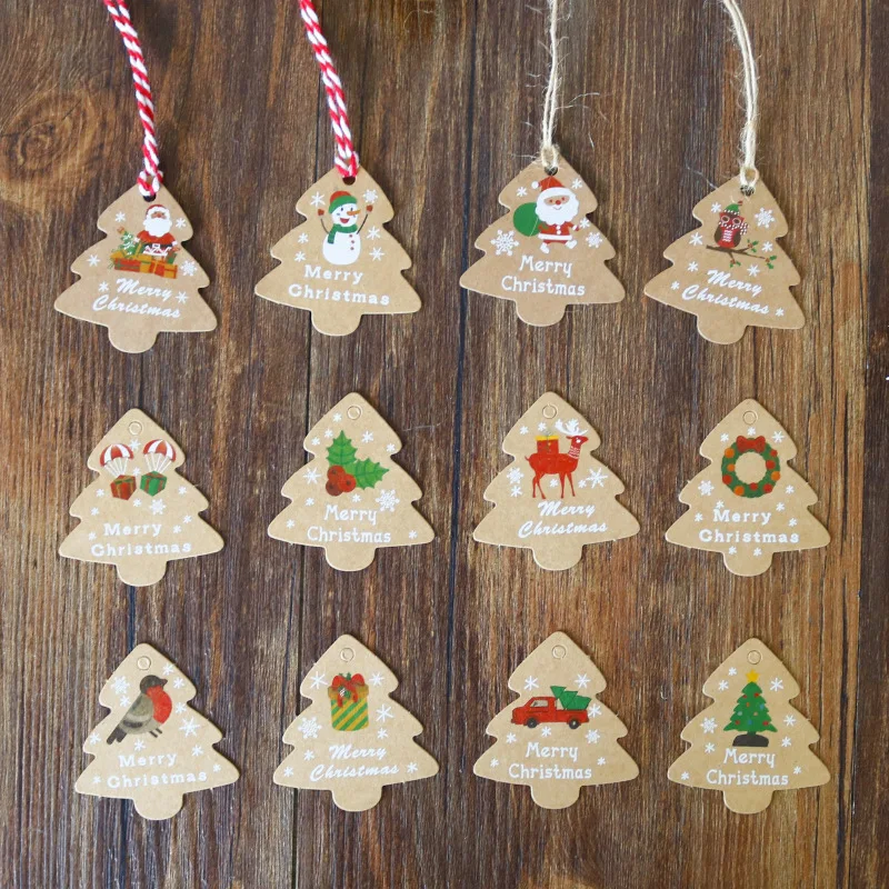 

48PCS Merry Christmas DIY Kraft Tags Labels Gift Wrapping Paper Hang Tags Santa Claus Paper Cards Xmas Party Supplies