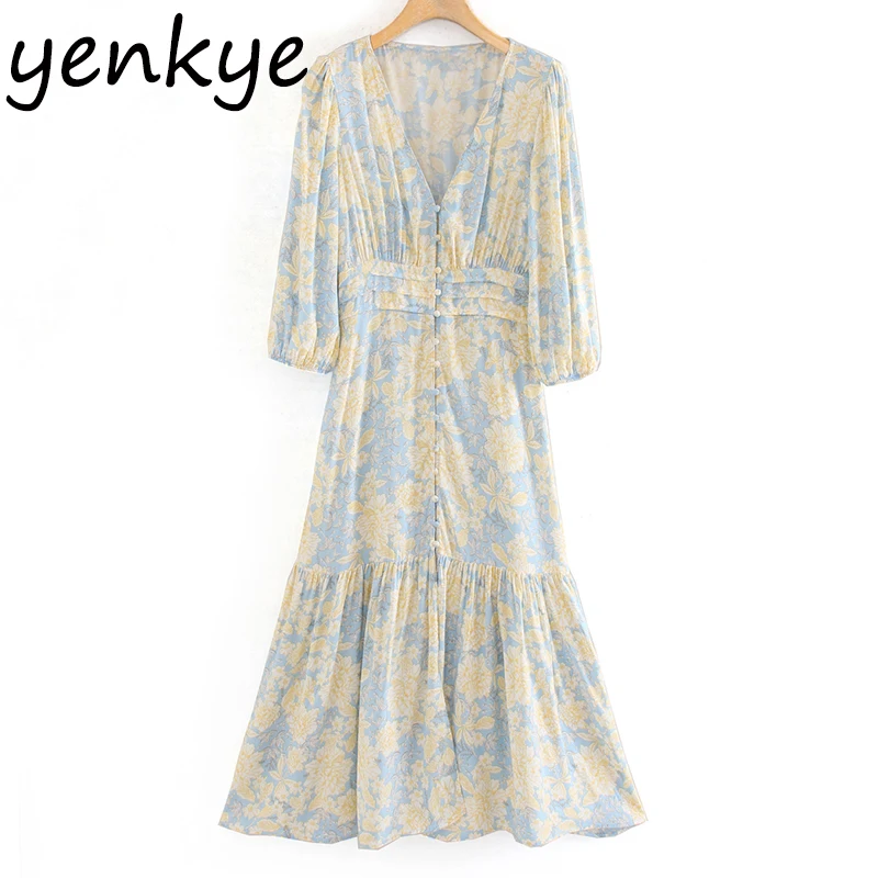 Женское платье миди с цветочным принтом Элегантное летнее ТРАПЕЦИЕВИДНОЕ ПЛАТЬЕ