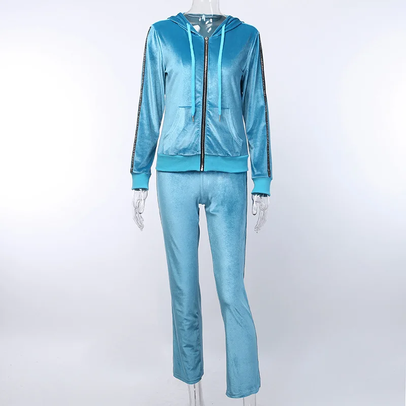 Tracksuits Women 2 Piece Set Lounge Velour Sportwear Spring Autumn Casual Hooded Coat + Pants Outfits Joggers |