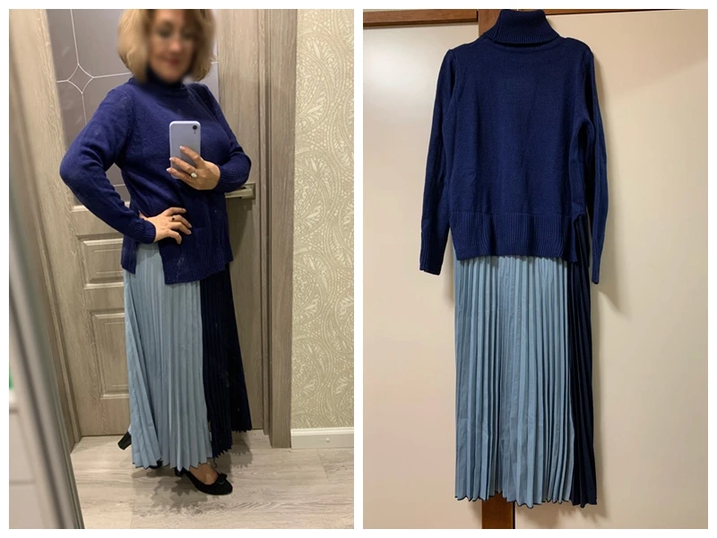 Женское длинное платье свитер повседневное Плиссированное Платье Макси