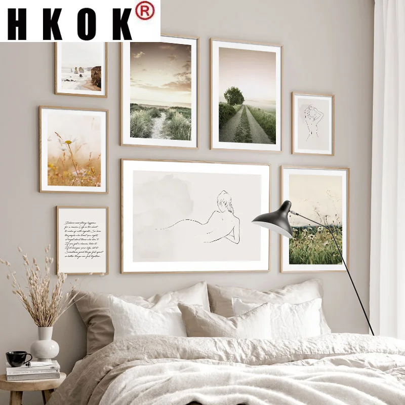 Художественная печать на холсте "Северная трава на побережье" в стиле нордической природы для украшения стен в современном дизайне жилого помещения.