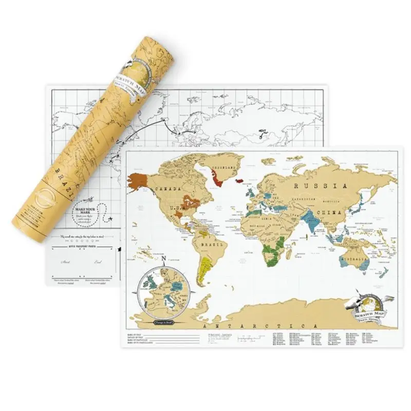 Мини-карта мира Карта путешествий наклейка на стену с принтом царапин дорожные