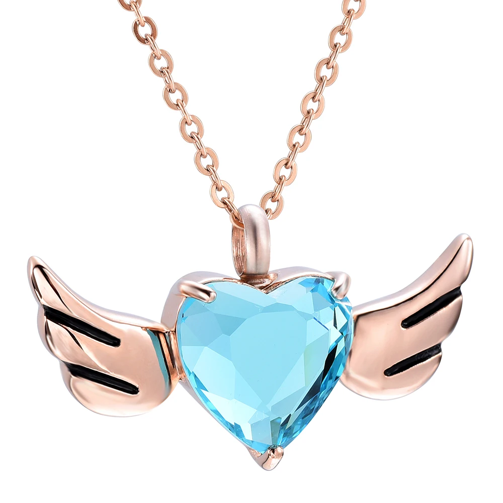 

IJD9957 Rose Gold Angel Wings Heart Stainless Steel Cremation for Holder Ashes Urn Keepsake Memorial Pendant Necklace Jewelry