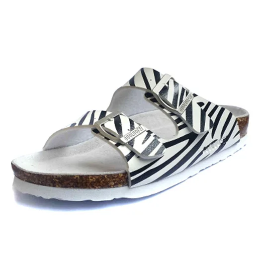 Zebra Модная обувь; уличные шлепанцы; большие размеры; Белые Водонепроницаемые мужские сандалии на плоской подошве без застежки; кожаные летние шлепанцы; большие японские пробковые шлепанцы; 46 - Цвет: Zebra