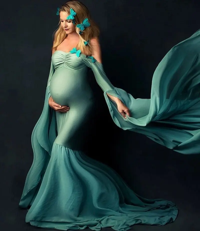 

Сексуальное платье без бретелек для беременных Юбка для фотосъемки беременных женщин шифоновое платье с длинным рукавом Одежда для береме...
