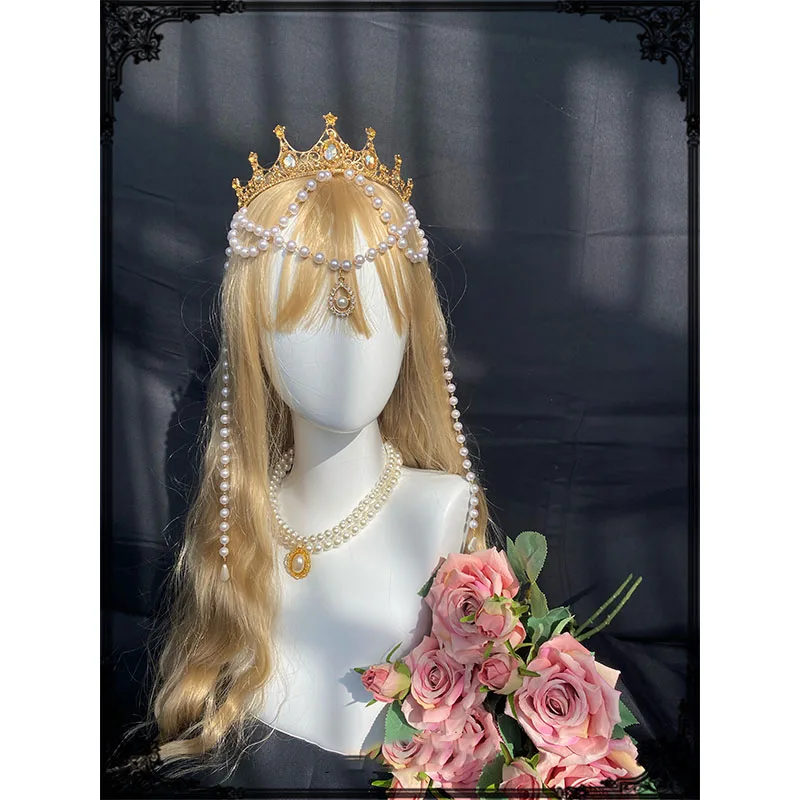 

Crown Headdress Angel Wing Pearl Chain Hair Accessories Catwalk Props Girls Original Lolita Virgin Hair Crown with Pearl Chain