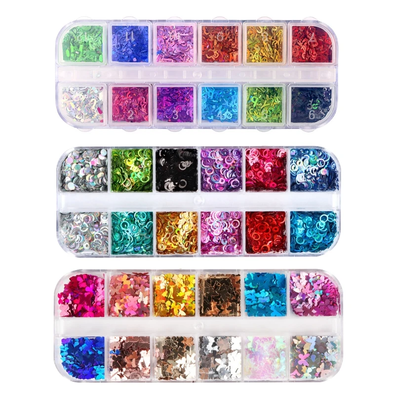 

N58F Multicolor Sequins Christmas Creative Butterfly Shape Ornaments Hollow Round Letter Resin Decoration Nail Accessories