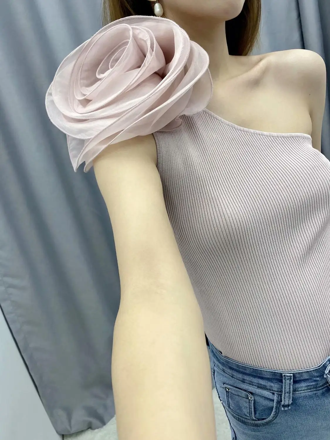 Новинка 2021 Женская Асимметричная трикотажная рубашка из органзы с цветочным