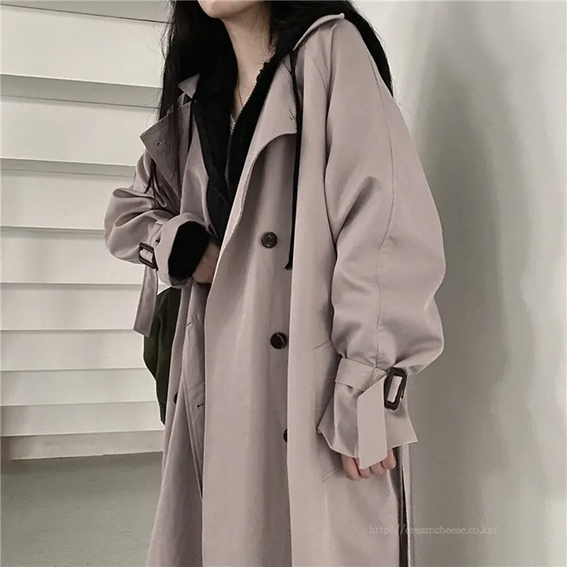 

2021 Spring Autumn New Trench Coat Women Fashion Bandage Long sleeve College Temperament Girl Casual Mid-length Windbreaker