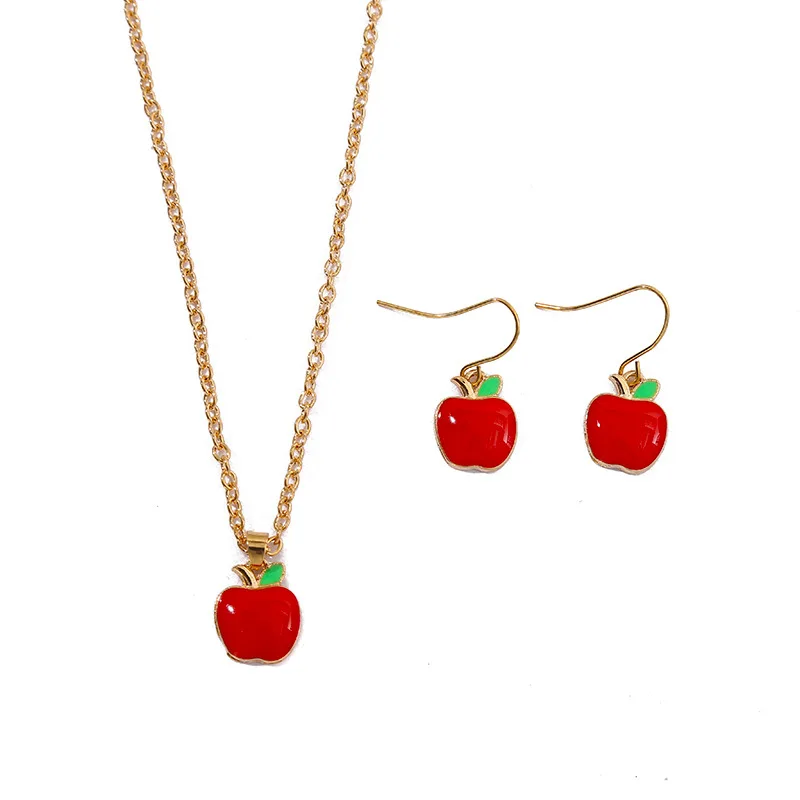 

Red Apple Necklace Earrings Set for Women Girls 2021 Newest Dripping Oil Cute Creative Jewerly Set Lover Gift for Girl Friend