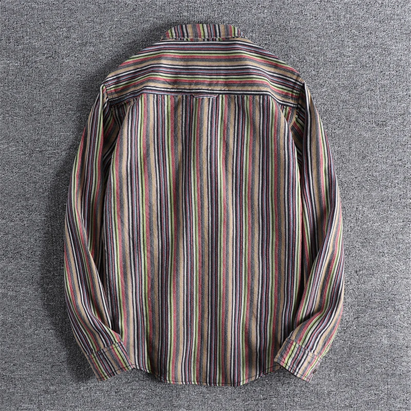 

Japanese Harajuku Vertical Striped Rainbow Shirt for Men Vintage Mens Streetwear Striped Long Sleeve Button Up Rainbow Shirts