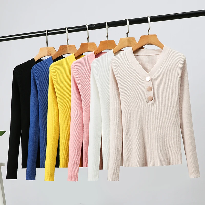 2019 Button Turtleneck Autumn Winter Women Knitted Casual Soft Polo-neck Slim Femme Elasticity Jumper Sweater Female Pullovers | Женская