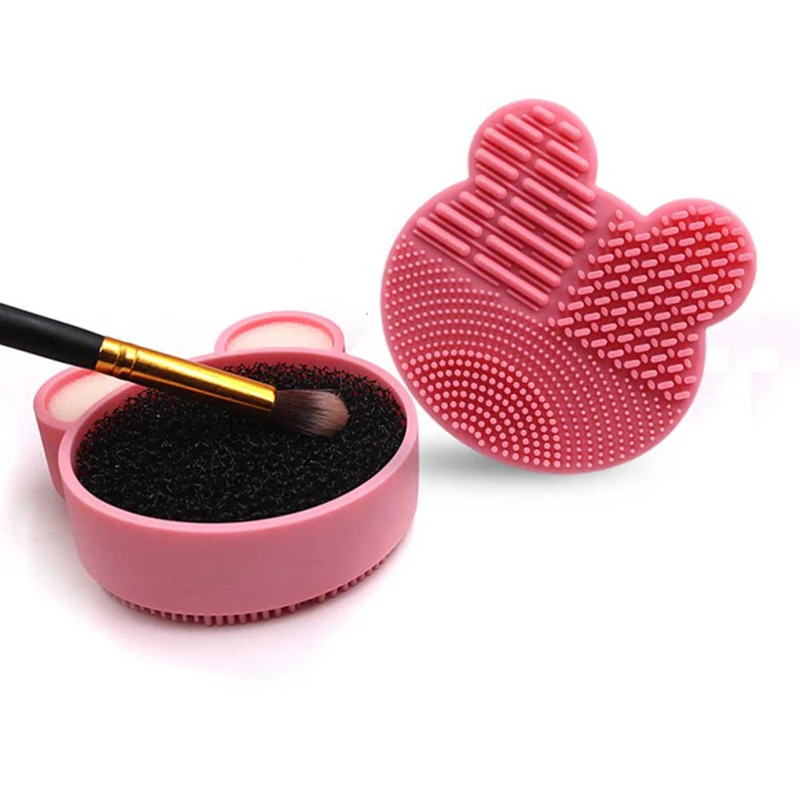 

Bear Makeup Brush Cleaner Washing Brush Pad Cleaning Mat Cosmetic Brush Cleaner Universal Make up Tool Scrubber Box