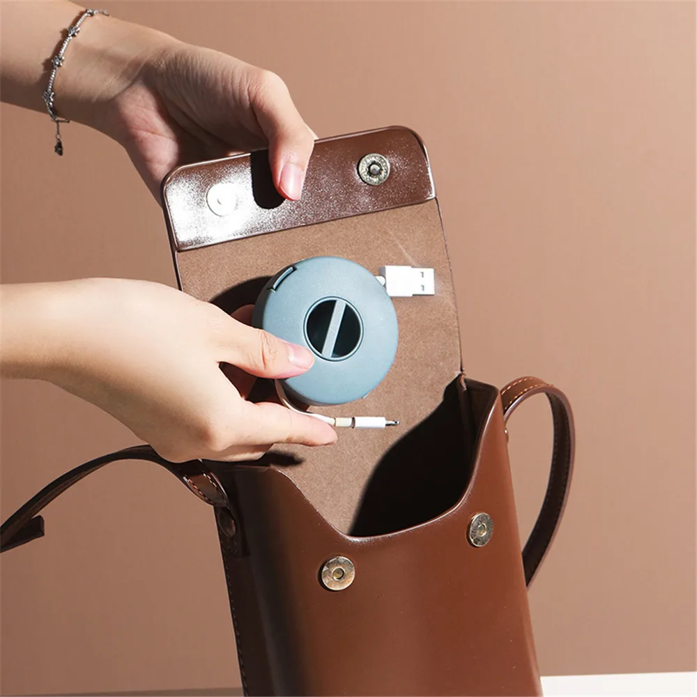 

Mini Rotatable Round Data Cable Storage Box Portable Earphone Storage Box Mobile Phone Portable USB Charging Cable Storage Box