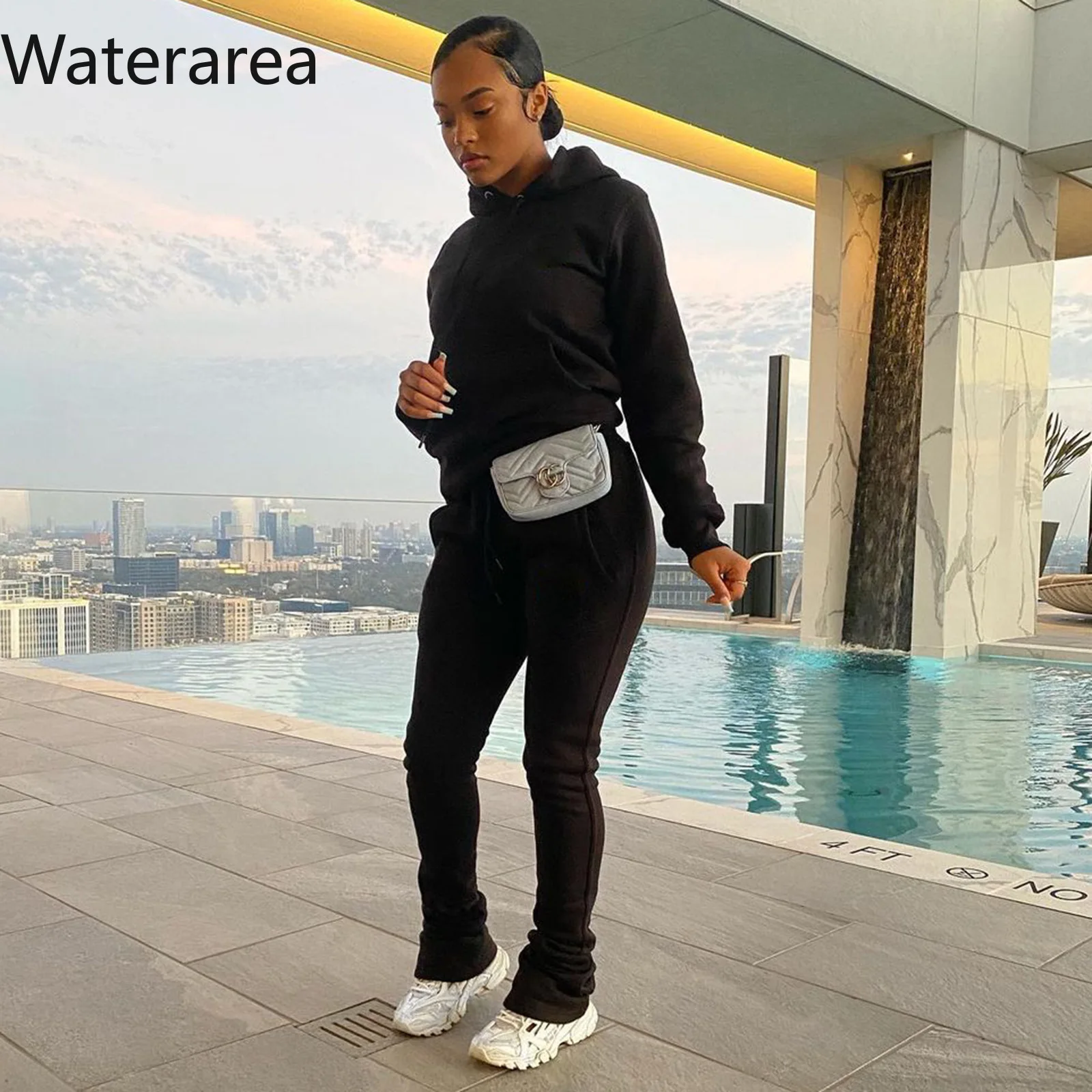 Однотонные женские комплекты Waterarea повседневный плюшевый свитер толстовка штаны