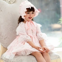 spanish baby dress with hat girl lolita princess vestidos children birthday eid party ball gown kids lace spain boutique gzb006