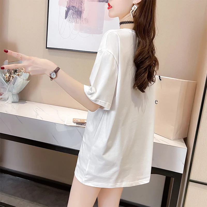 

Houthion Printed Women's T-shirt Plus Size Tshirt Cotton Top Short Sleeve New Korean Fashion Casual O-neck T Shirt Summer