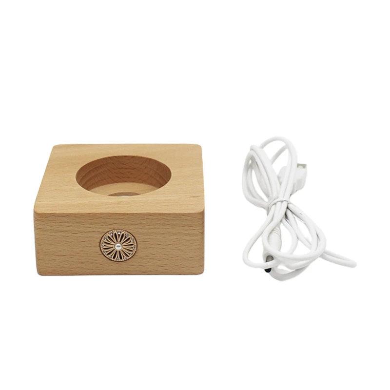 Wooden LED Light Display Base with Flower Button Rechargeable Glowing 3D Crystal Glass Ball Stand Holder Bedside Night Lamp | Дом и сад