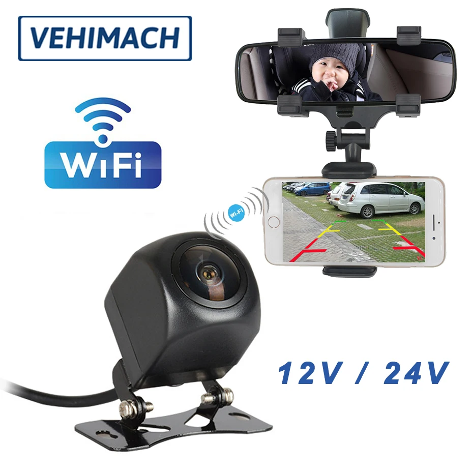 

1080P Wifi Parking Camera Waterproof With Car Phone Holder 12V 24V 170° Reversing Rearview Lens HD Auto Backup Monitor Rear View