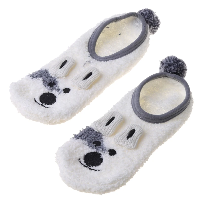 

Q1FA 1Pair Lady Winter Fuzzy Warm Slipper Floor Socks Cute Cartoon Animal Embroidery Coral Velvet Hoisery Footlet Sock Warmer