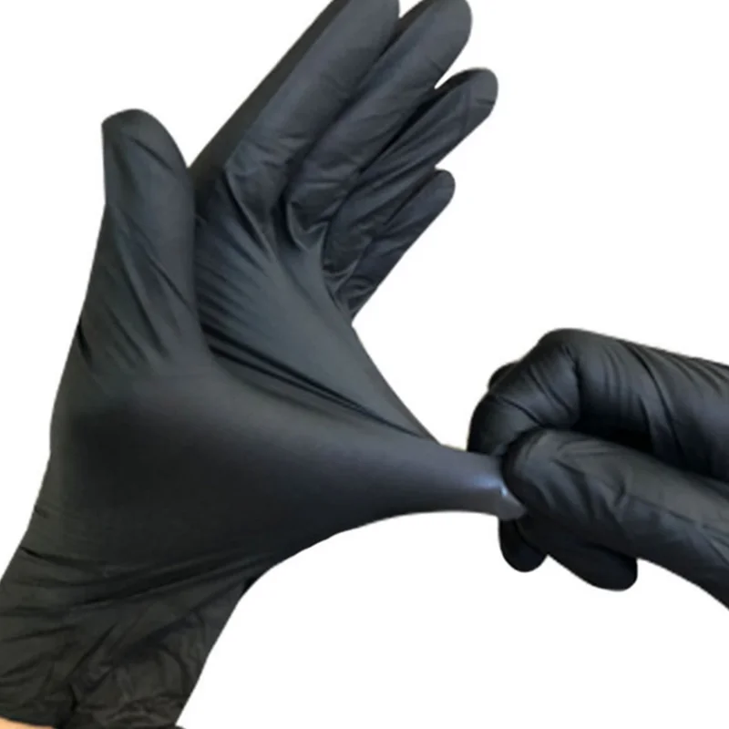 Перчатки нитриловые черные пищевой категории, водонепроницаемые, антиаллергенные, одноразовые для работы, механика синтетика, 100 шт. в упаковке.