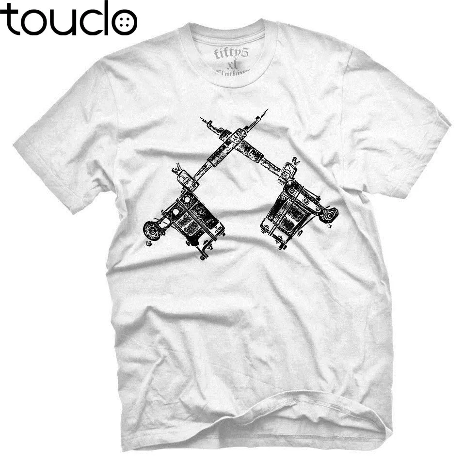 Модная летняя прямая Мужская футболка из 100% хлопка с тату пистолетом|Мужские