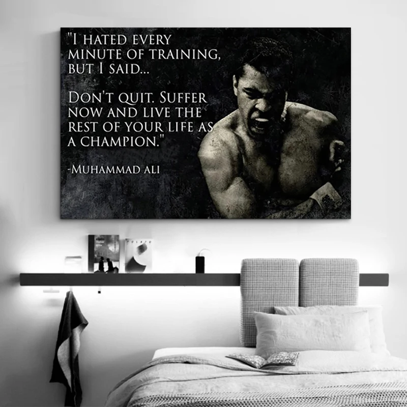 

Boxing King Ali Motivational Quote Posters Boxer Star Canvas Painting Inspirational Sport Pictures For Living Room Decor Prints