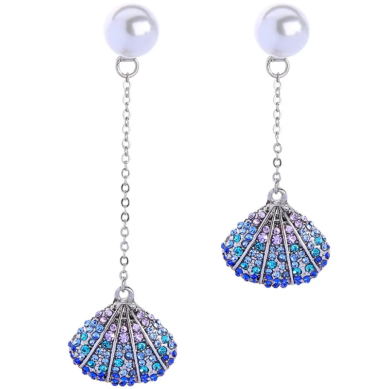 Богемные длинные висячие серьги в форме раковины с кристаллами для женщин новые