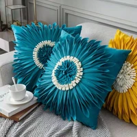 new velvet three dimensional chrysanthemum stitching throw pillowcase blue white 3d chrysanthemum cushion cushions home decor