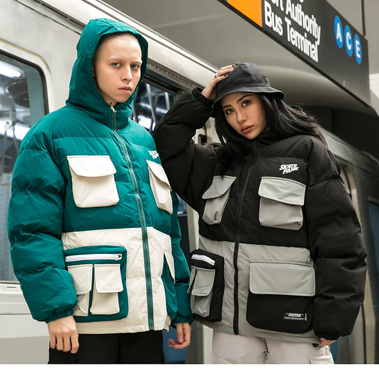 Зимняя уличная куртка в стиле хип-хоп парка с подкладкой для мужчин Harajuku цветной Тренч с капюшоном ветровка одежда оверсайз Новинка