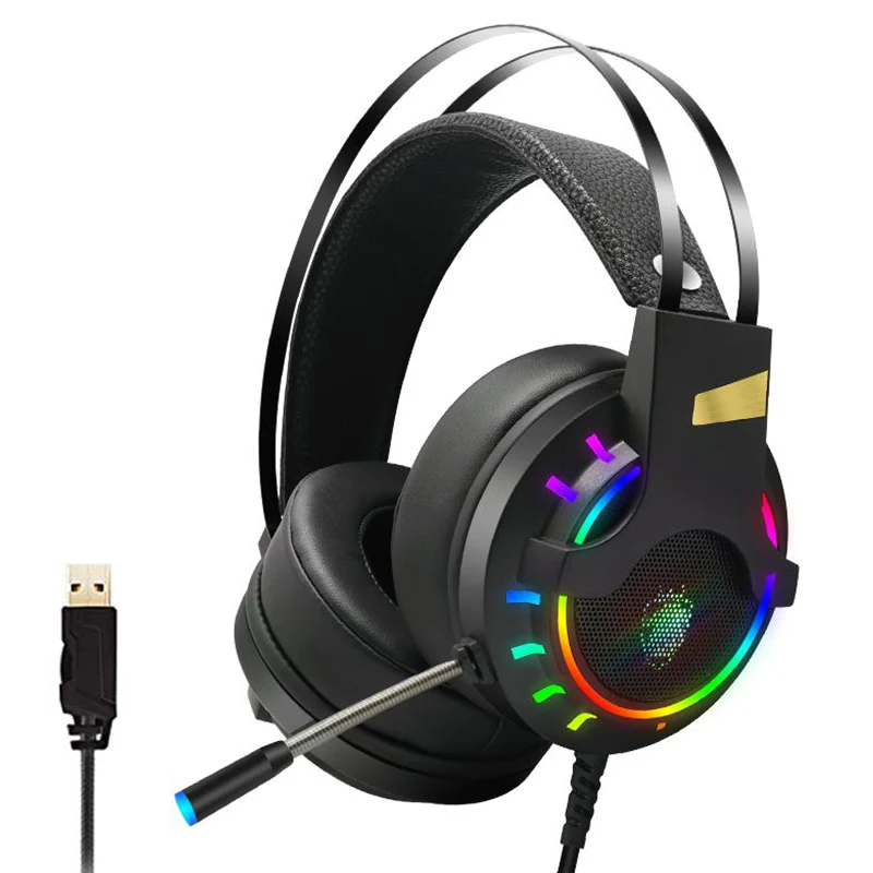 Проводные наушники с RGB подсветкой профессиональная игровая гарнитура USB 7 1