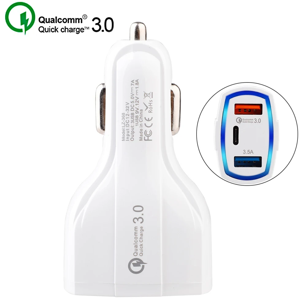 3 USB white QC 3,0 быстрая зарядка автомобильное зарядное устройство для samsung Xiaom iPhone 4 порта быстрое автомобильное зарядное устройство USB ЗУ для мобильного телефона - Тип штекера: 3 USB white